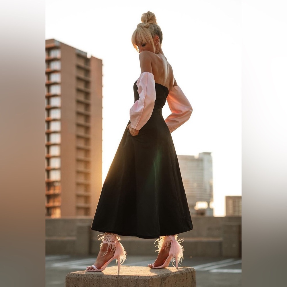 ANTONIO MELANI Black and Pink Midi Dress